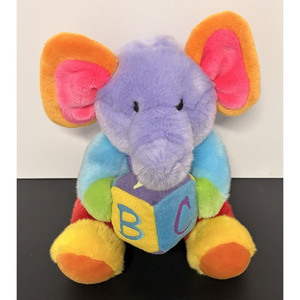 Aurora Baby Colorful Color Block Plush 9" Elephant ABC Block Stuffed Animal 2015